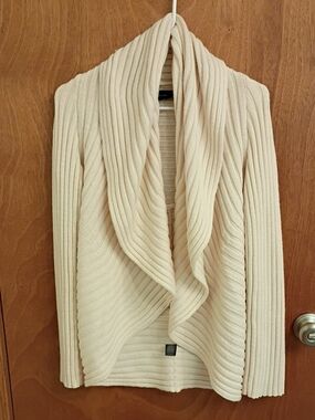 The Limited Cream Ribbed Draped Open Cardigan